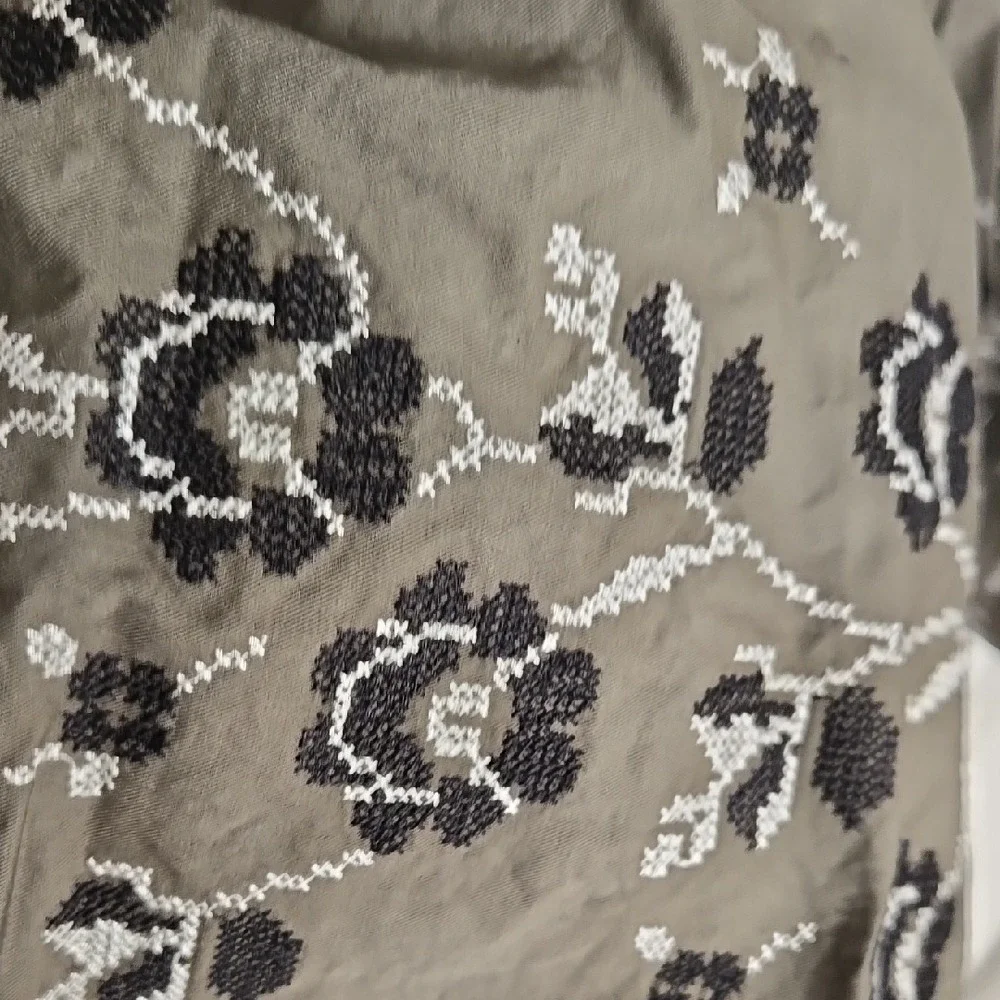 Kate Spade Broome‎ Street Olive Embroidered Smocked Waist Skirt Boho Cottagecore